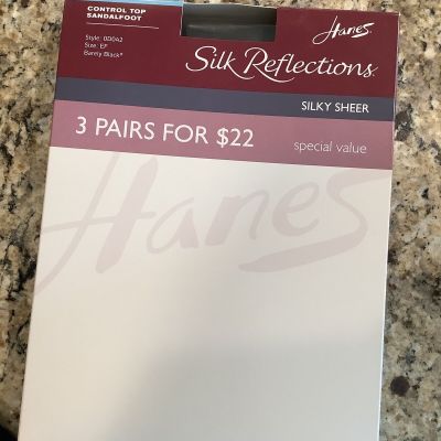 NEW Hanes Silk Reflections Silky Sheer Control Top EF Barely Black Pantyhose Two